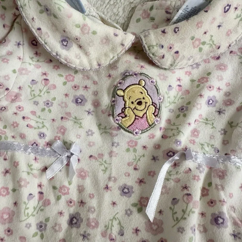 Vintage Disney Baby Winnie The Pooh 6/9 Months Floral Romper Pink Purple Beige